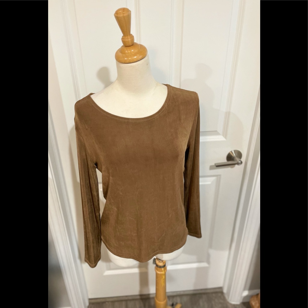 Vintage Double D Ranch Slinky Travel Knit Brown Long Sleeve Women’s Top Sz S